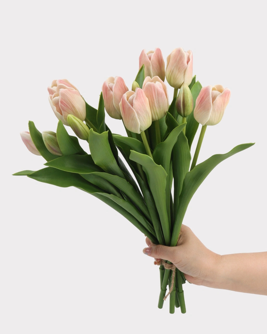 Real Touch Tulip Faux Bouquet in Champagne Pink - 15"