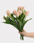 Real Touch Tulip Faux Bouquet in Champagne Pink - 15"