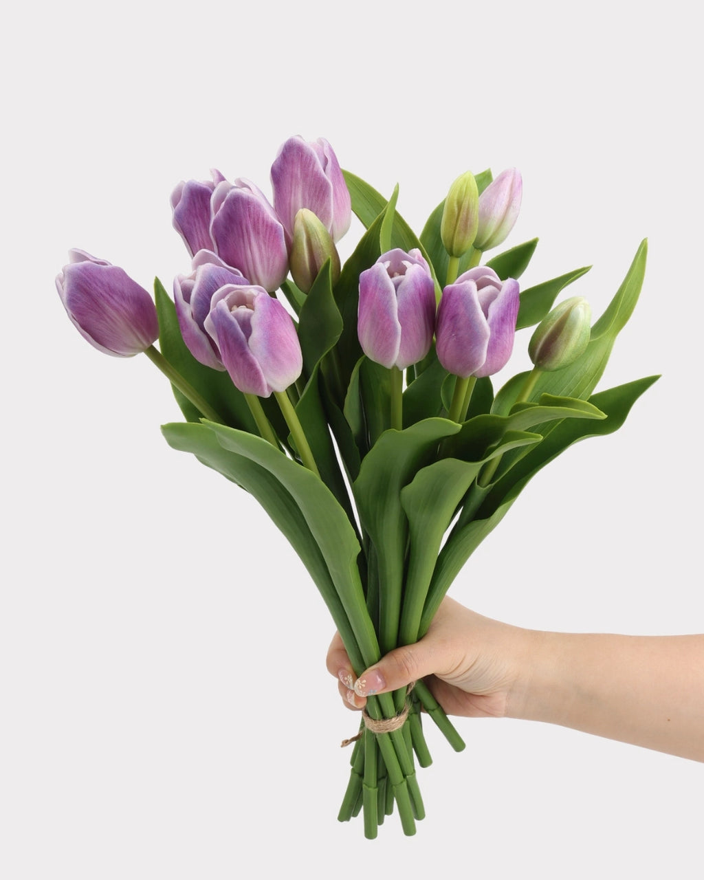Real Touch Tulip Faux Bouquet in Deep Purple - 15"