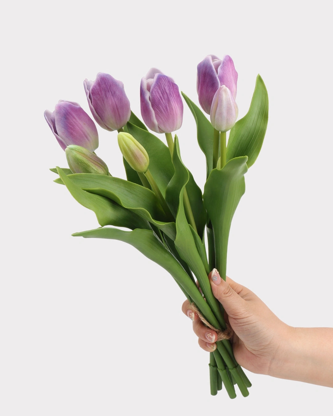 Real Touch Tulip Faux Bouquet in Deep Purple - 15"