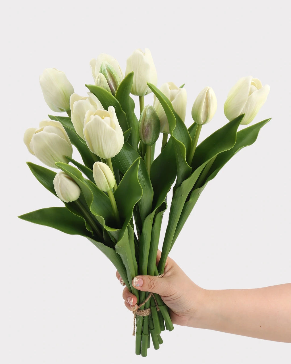 Real Touch Tulip Faux Bouquet in Green - 15"