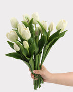 Real Touch Tulip Faux Bouquet in Green - 15"