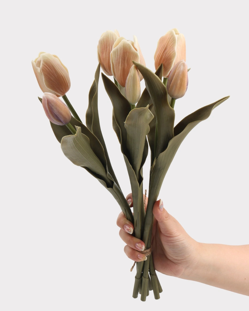Real Touch Tulip Faux Bouquet in Light Caramel - 15"