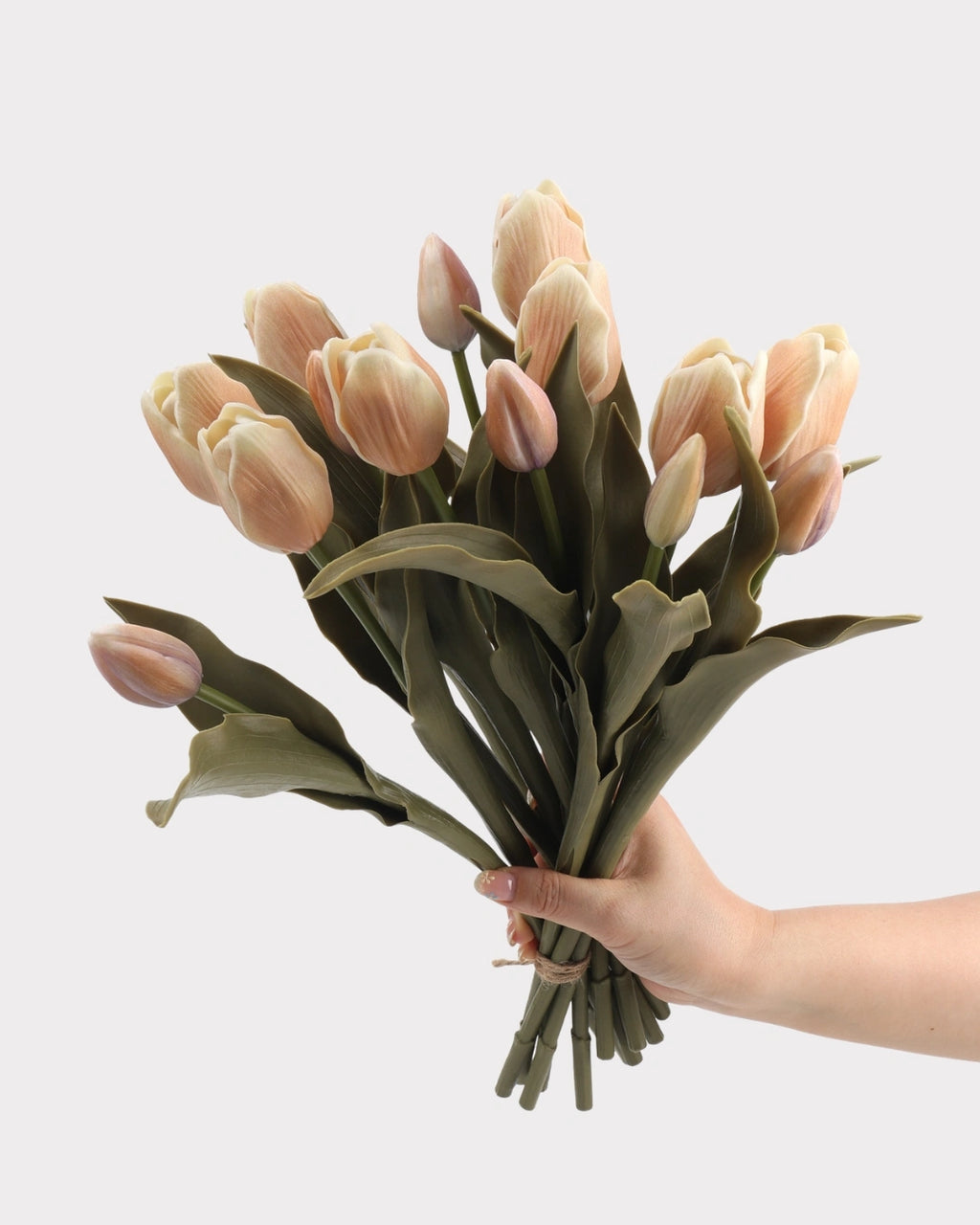 Real Touch Tulip Faux Bouquet in Light Caramel - 15"
