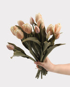 Real Touch Tulip Faux Bouquet in Light Caramel - 15"
