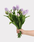 Real Touch Tulip Faux Bouquet in Light Purple - 15"