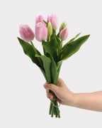 Real Touch Tulip Faux Bouquet in Pink - 15"
