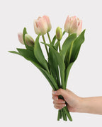 Real Touch Tulip Faux Bouquet in Champagne Pink - 15"