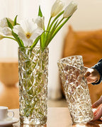 Sleek Ice Pattern Clear Glass Vase