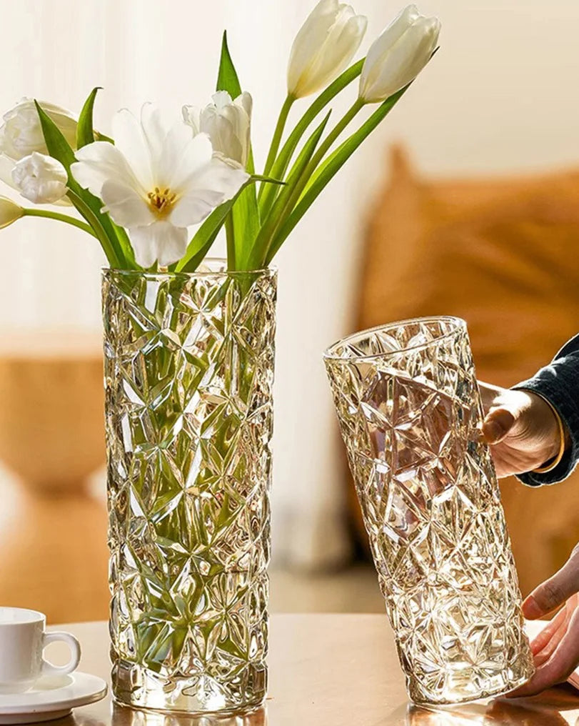 Sleek Ice Pattern Clear Glass Vase