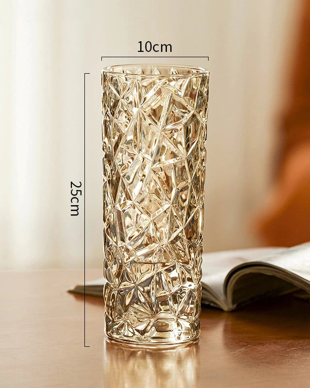 Sleek Ice Pattern Clear Glass Vase
