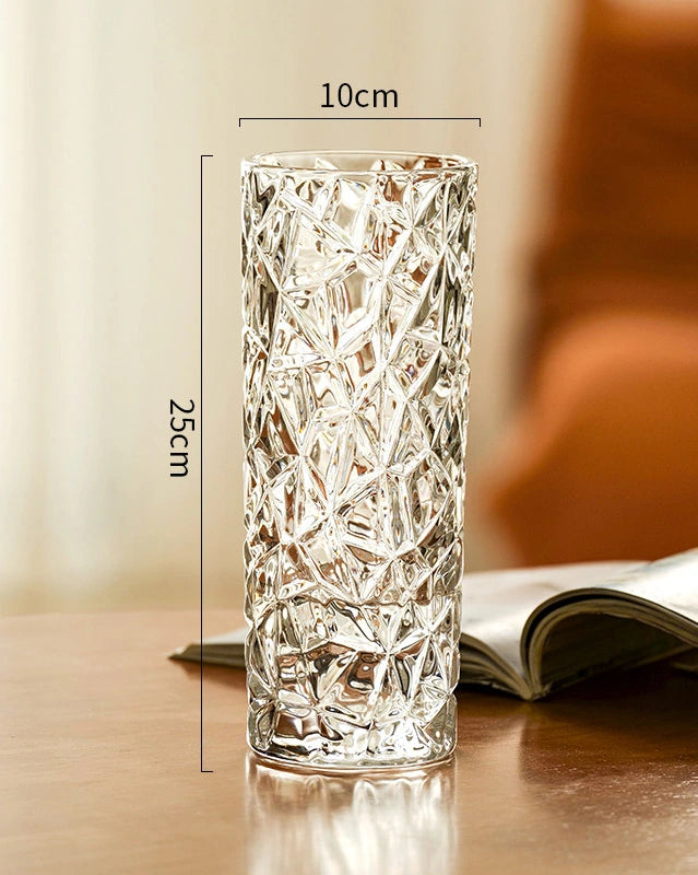 Sleek Ice Pattern Clear Glass Vase