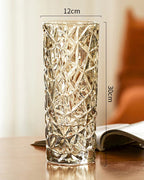 Sleek Ice Pattern Clear Glass Vase