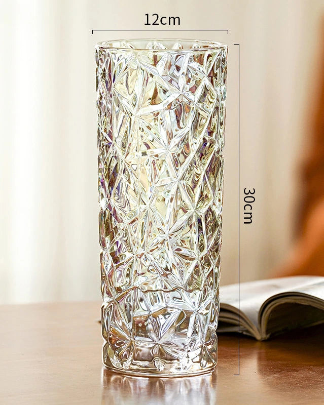 Sleek Ice Pattern Clear Glass Vase