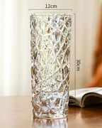 Sleek Ice Pattern Clear Glass Vase