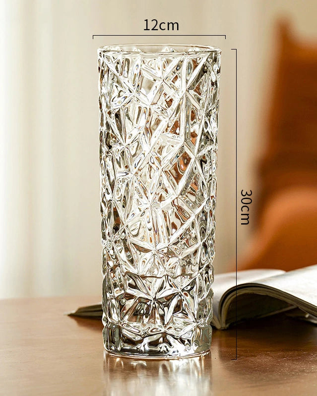 Sleek Ice Pattern Clear Glass Vase