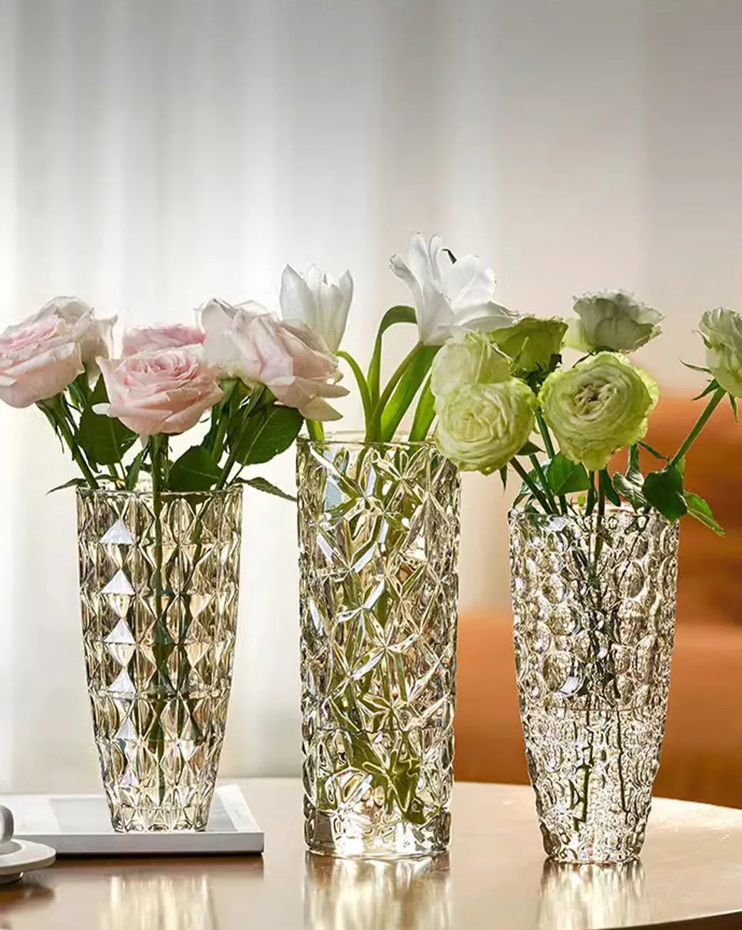 Sleek Ice Pattern Clear Glass Vase