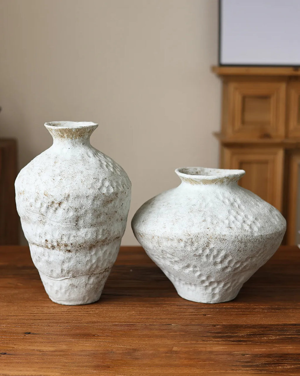 Wabi-Sabi Ceramic Vase with Snow Texture