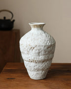 Wabi-Sabi Ceramic Vase with Snow Texture