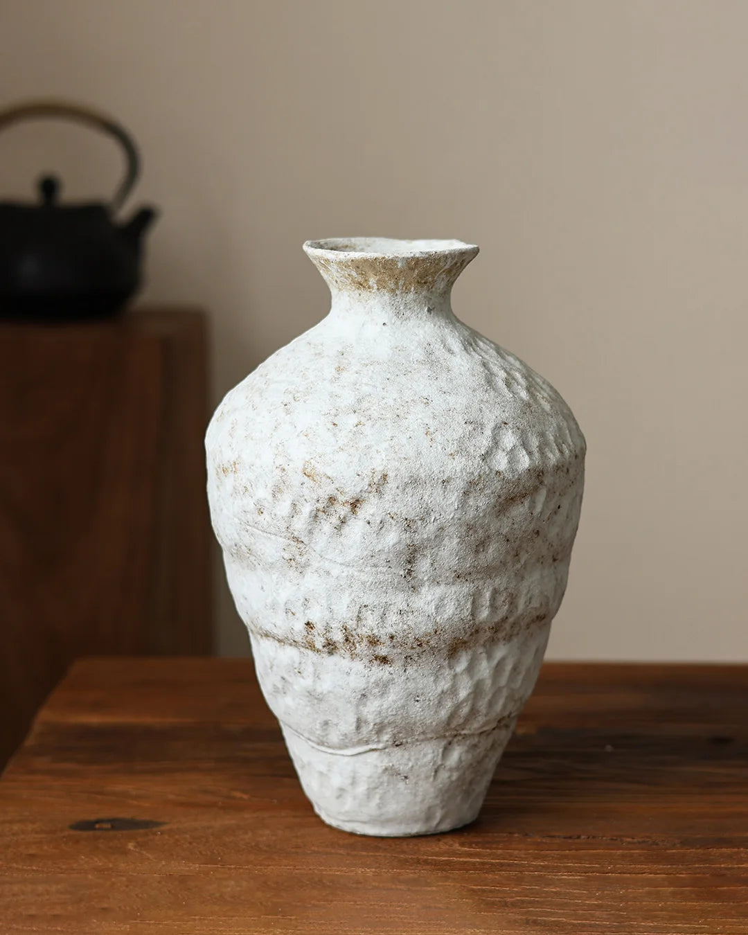 Wabi-Sabi Ceramic Vase with Snow Texture