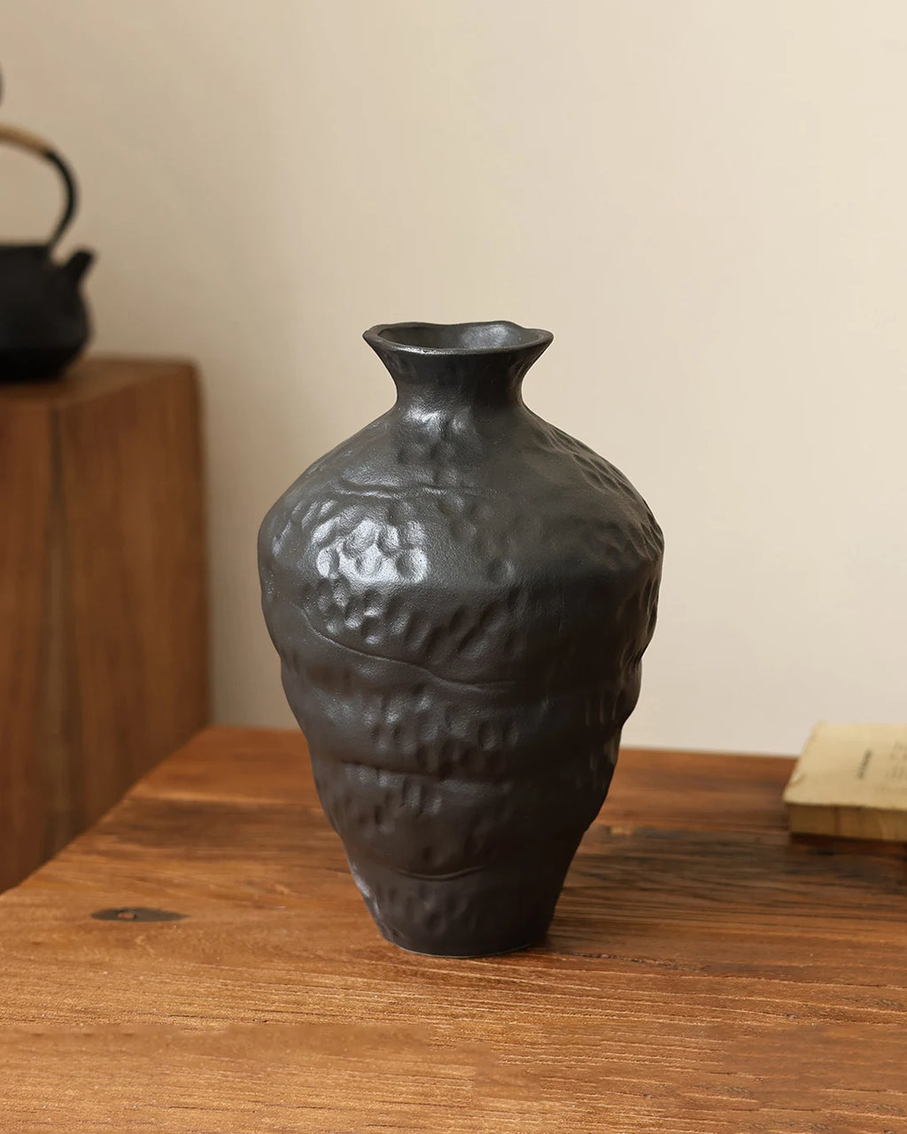 Wabi-Sabi Ceramic Vase with Snow Texture