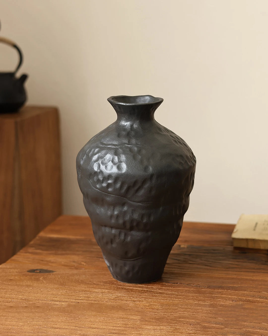 Wabi-Sabi Ceramic Vase with Snow Texture