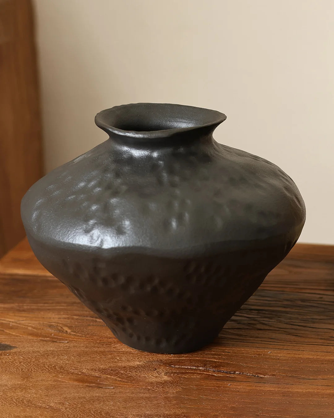 Wabi-Sabi Ceramic Vase with Snow Texture