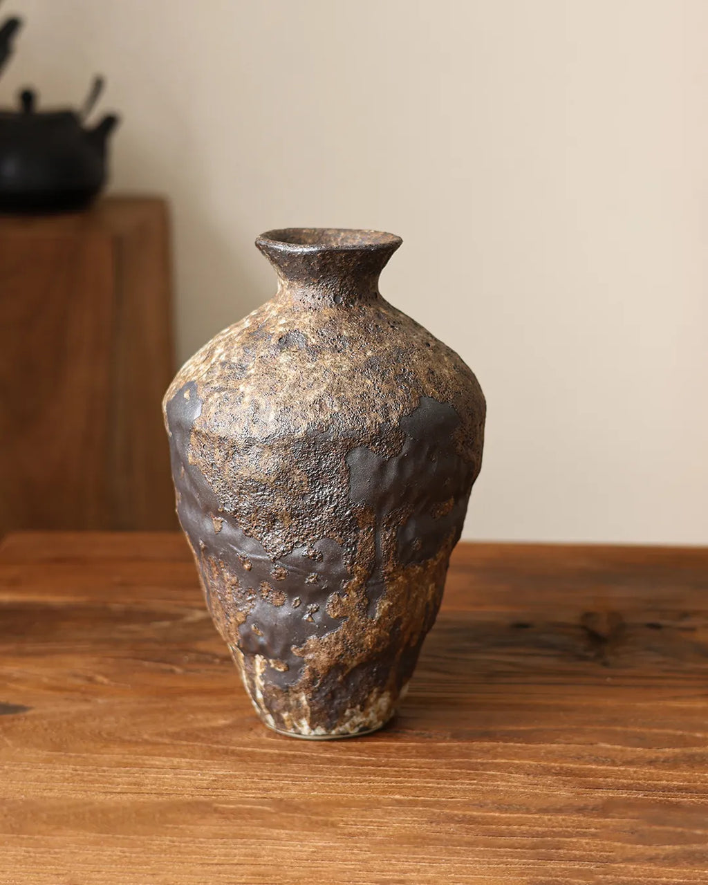 Wabi-Sabi Ceramic Vase with Snow Texture