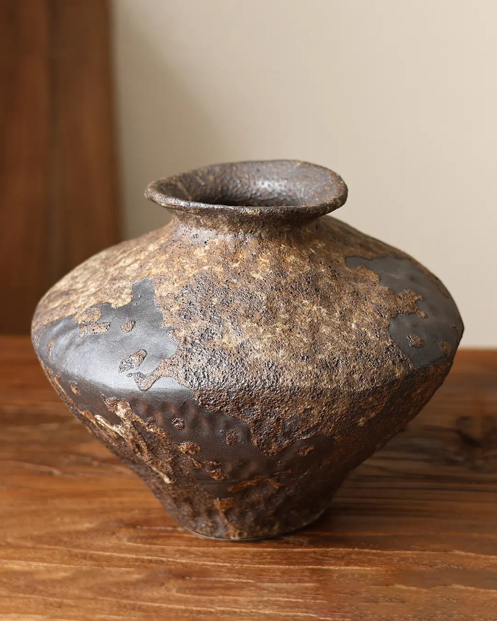 Wabi-Sabi Ceramic Vase with Snow Texture