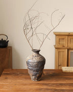 Wabi-Sabi Ceramic Vase with Snow Texture