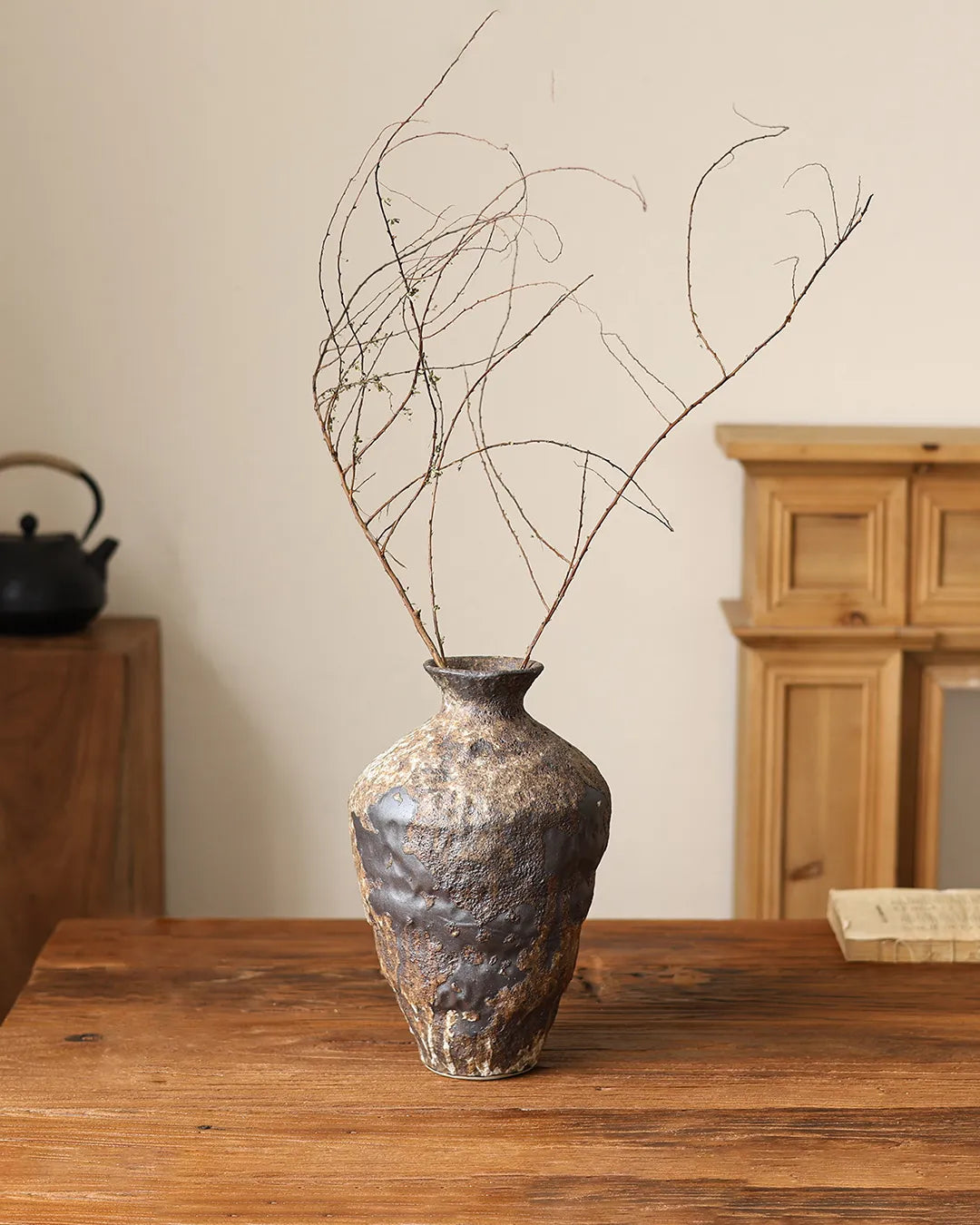 Wabi-Sabi Ceramic Vase with Snow Texture